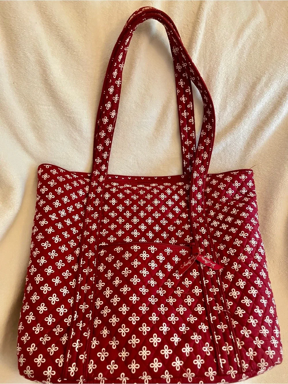 Vera Bradley Red Quilted Tote with White Pattern and Team Crest